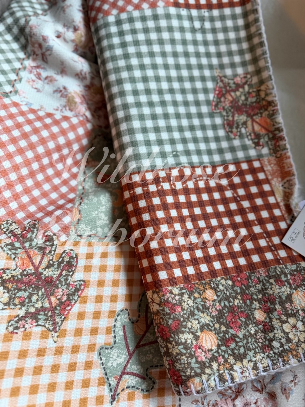 Shabby Chic farmhouse Harvest Pumpkin patchwork fall Chenille Faux Fur throw NWT - Picture 4 of 9